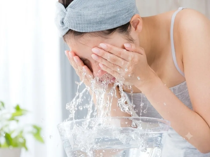 Rửa mặt nhẹ nhàng bằng nước mát giúp giảm cảm giác khô căng, khó chịu